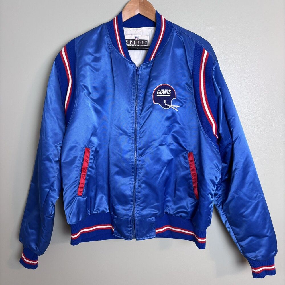 VTG 80s 90s NY Giants Satin Bomber Jacket NFL Spirit Cliff Engle Varsity XL